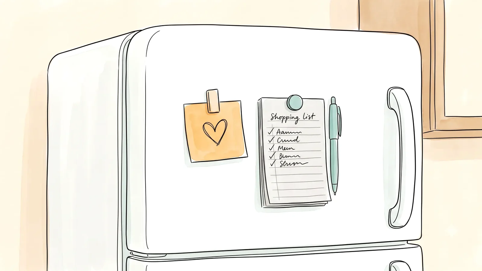 Fridge note and list as a reminder, shared birth control responsibility