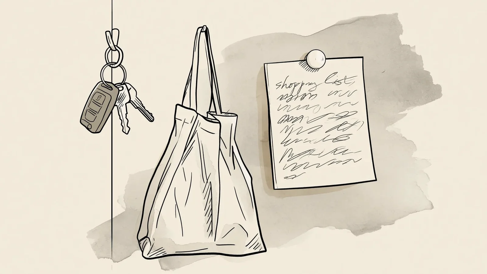 Bag and keys by the door, a spot to stash heat patches for period cramps before her period