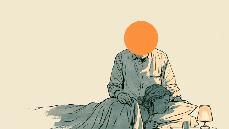 Partner tucking a blanket over her as she rests in bed during hysterectomy recovery