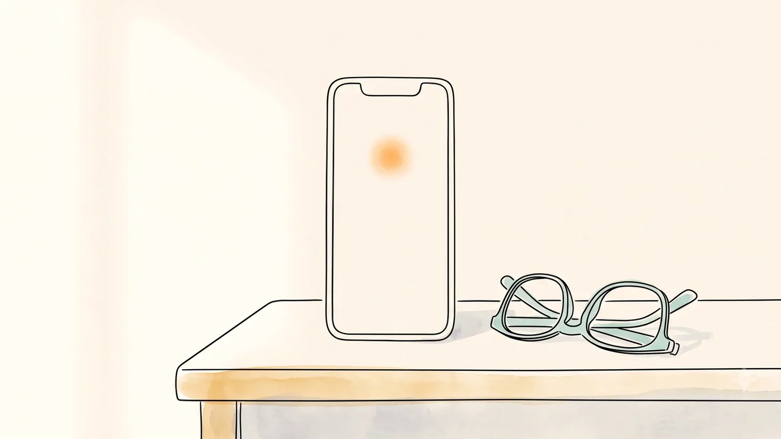 Phone on a nightstand next to glasses, logging symptoms to spot a yeast infection before period pattern