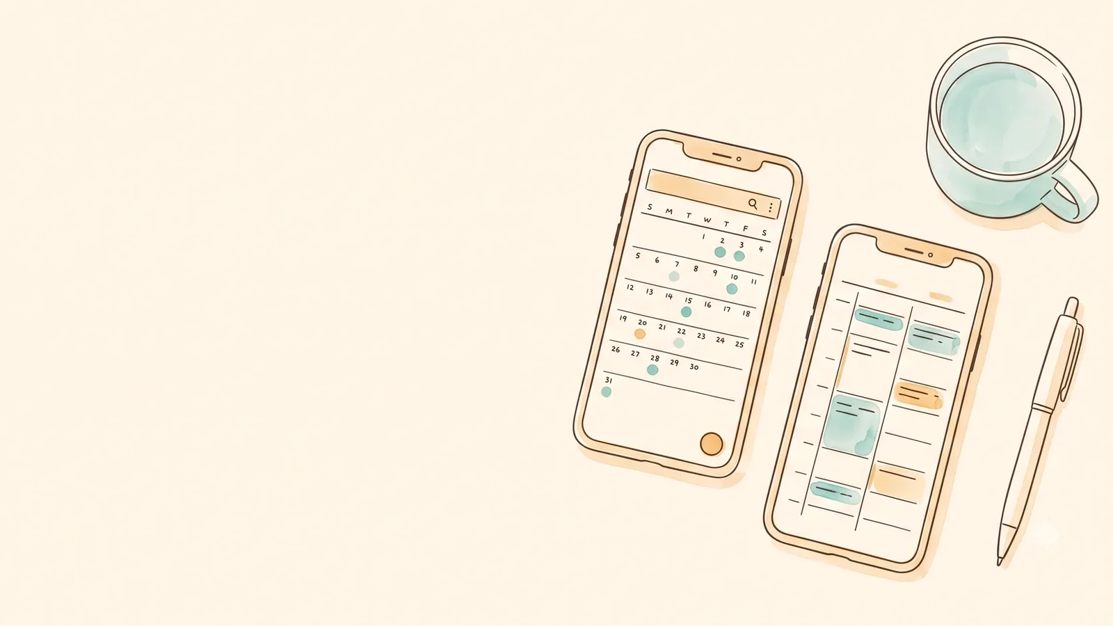 Two phones side by side showing calendar and log screens, comparing a period tracker for irregular periods